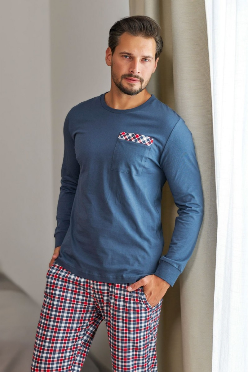 Pijama în carouri din bumbac Comfort pentru bărbați