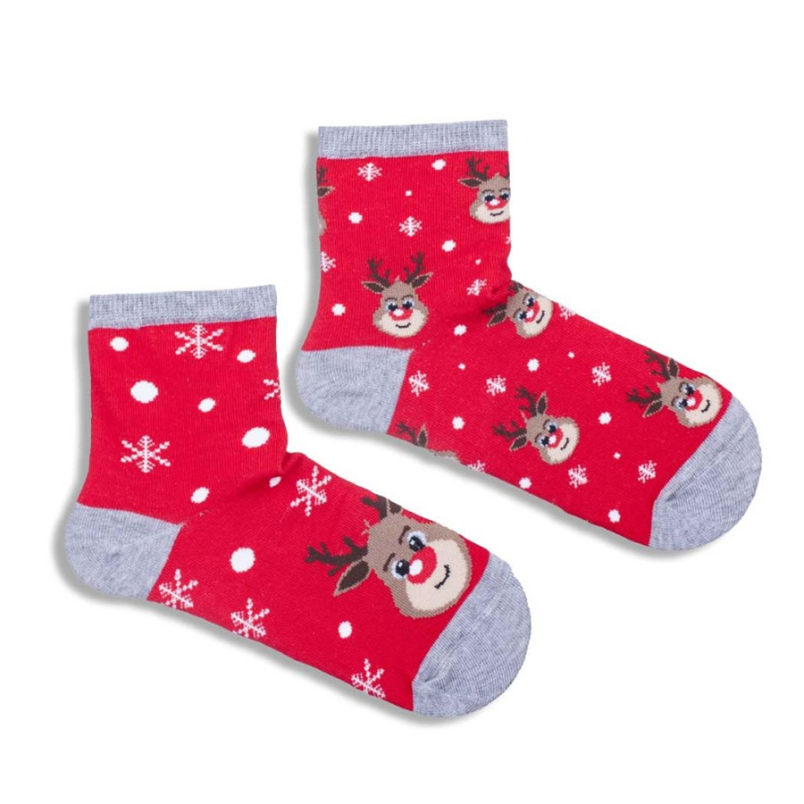 Skarpetki dziecięce świąteczne Reniferek w palcach, Kolor Granatowy, Rozmiar 32-34