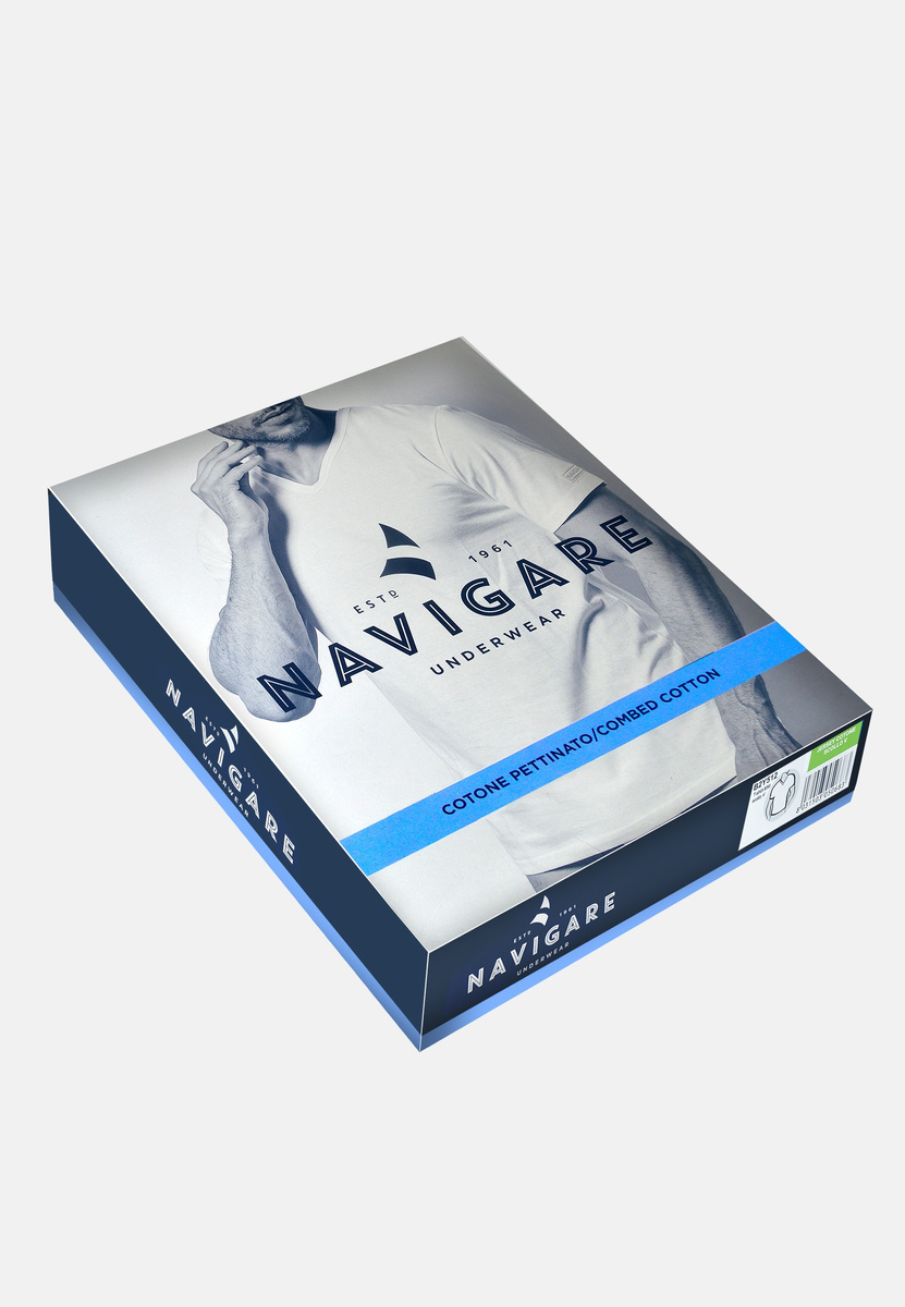 Tricou cu mânecă scurtă pentru bărbați Gât V 100% bumbac Art. 512 White Navigare