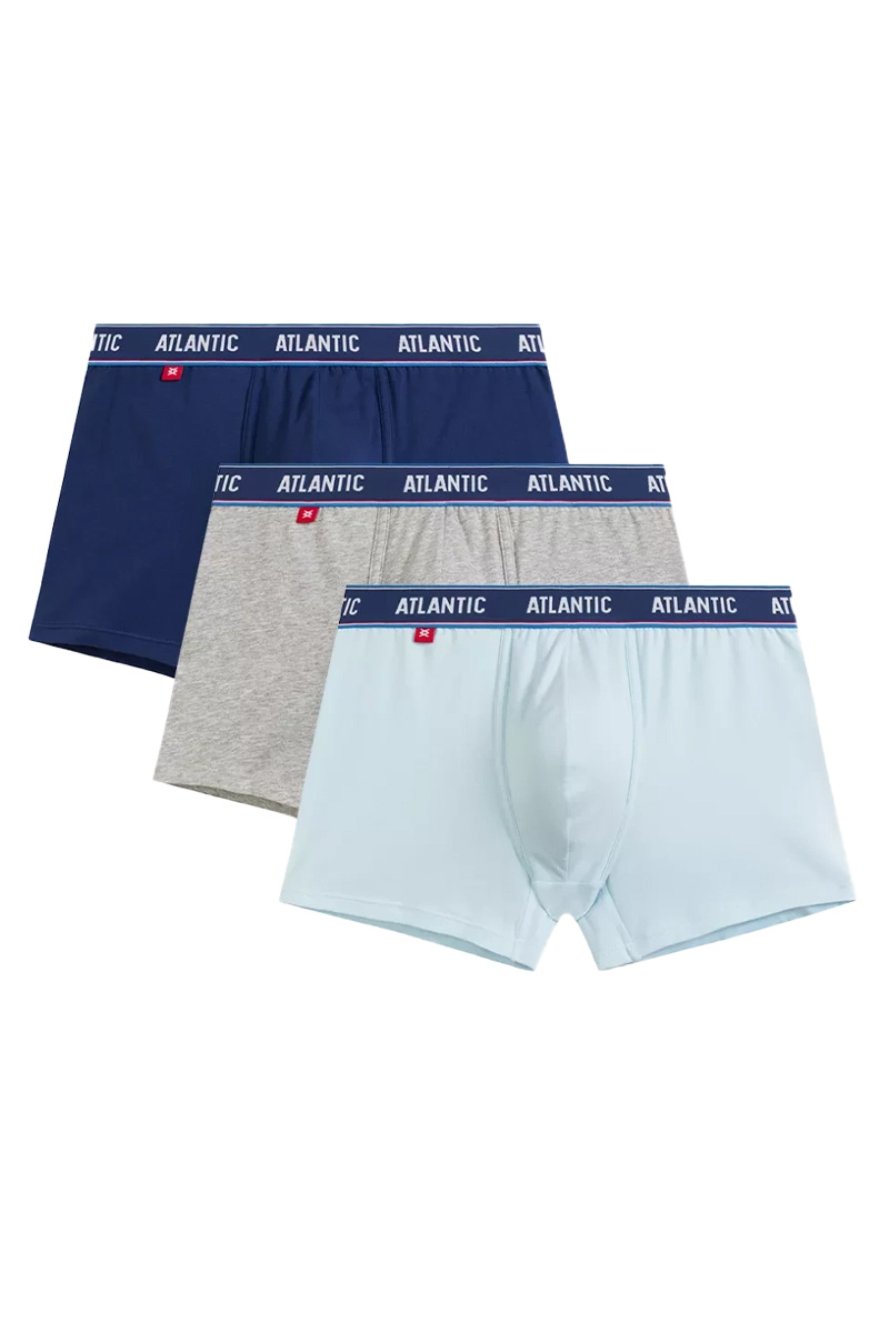 Set de 3 boxeri sport Atlantic gri și albastru pentru bărbați - potrivire perfectă și confort.