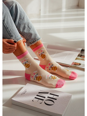 Skarpetki damskie Wielkanocne Króliki 0200.103, Kolor Brzoskwiniowy, Rozmiar 37-41