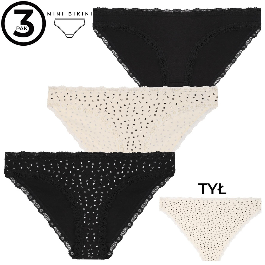 Figi damskie mini bikini z koronk? S-XL 3-pack