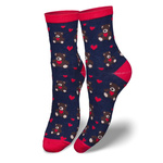 Skarpetki damskie Misie i serca, Kolor Ecru, Rozmiar 37-41